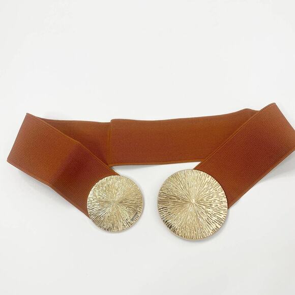 2/$30 NEW Elastic Wide Corset Safe Waist Belt Metallic Snap Buckle Brown Cinch… - Picture 6 of 10